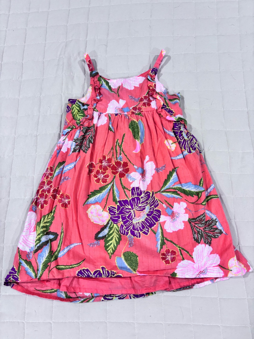 Crazy 8 Pink Coral Floral Metallic Stripe Sundress Spaghetti Strap Bow Ruffle 2T